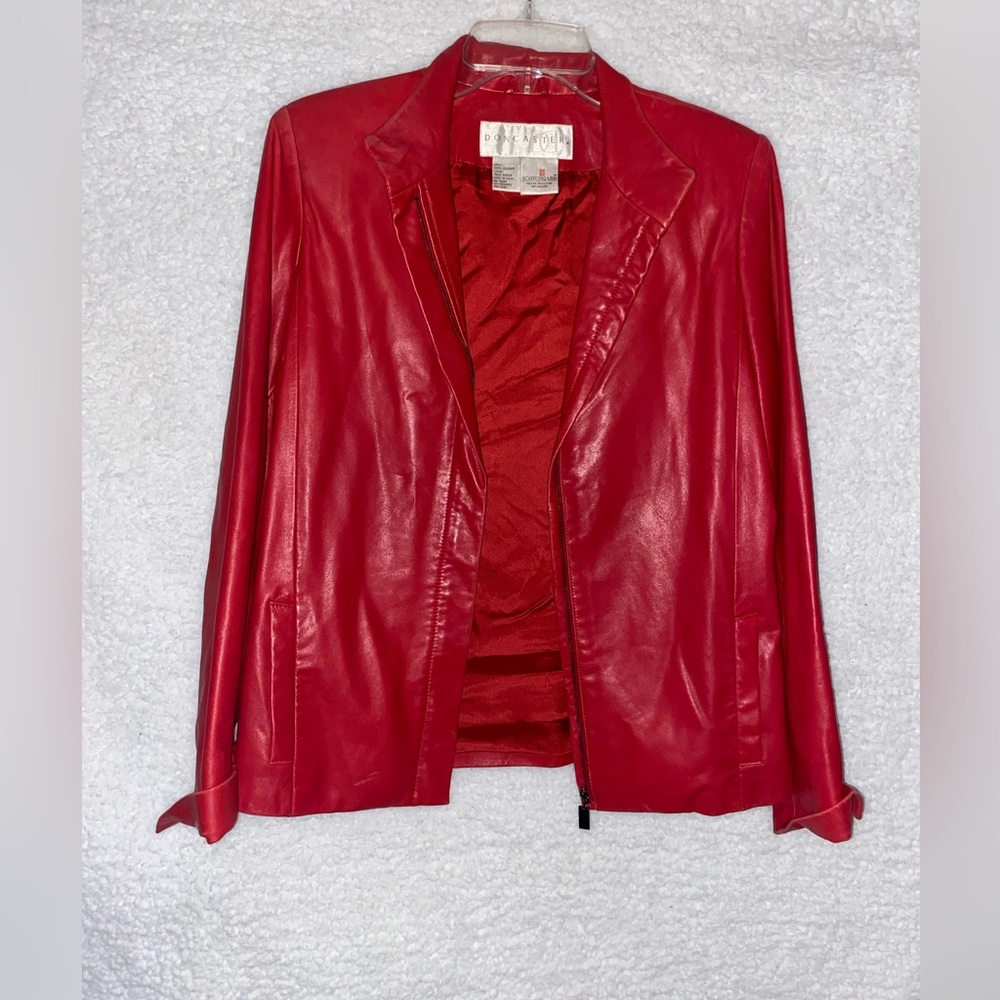 Don caster leather jacket red women size 2